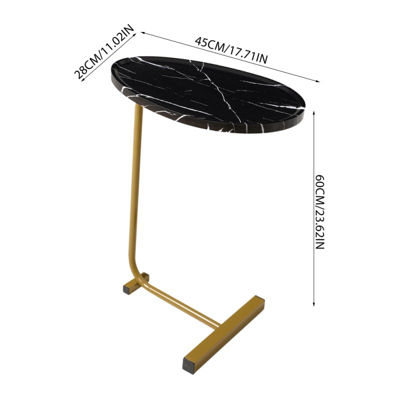Living and Home C-Shaped Oval Grooved Side Table, Black Marble+Gold Leg