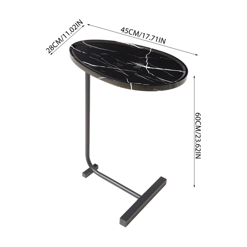 Living and Home C-Shaped Oval Grooved Side Table, Black Marble