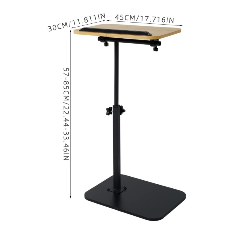 Living and Home 57-85cm Height Adjustable Side Table in Natural Wood, 360° Rotatable Tilt E1 MDF Top End Table with Black Iron Frame