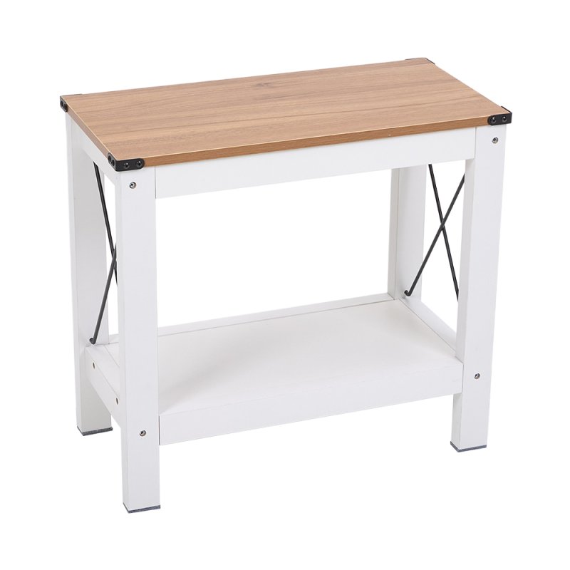 Living and Home Modern Wood Grain Top Sofa Side Table w/ Lower Shelf - 60x30x55cm