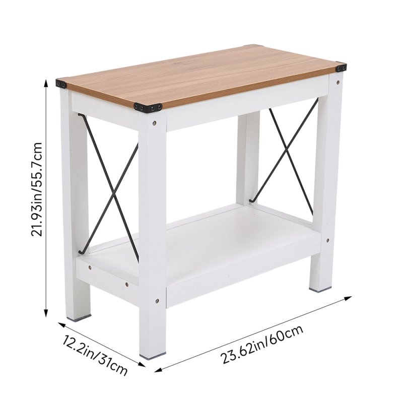 Living and Home Modern Wood Grain Top Sofa Side Table w/ Lower Shelf - 60x30x55cm