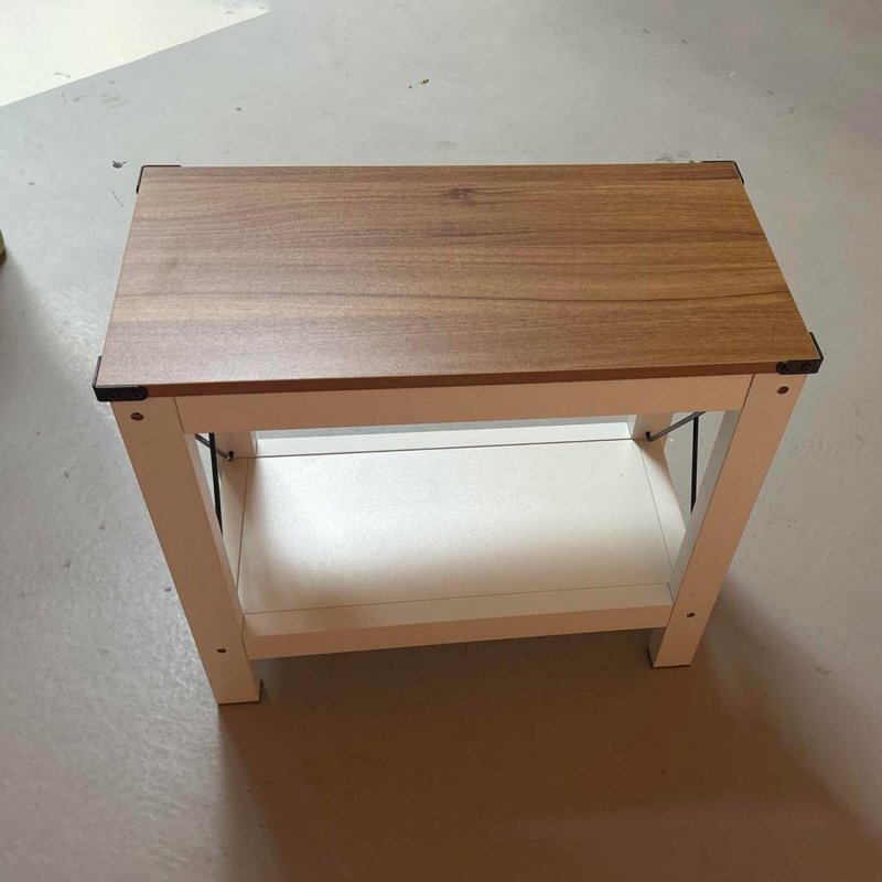 Living and Home Modern Wood Grain Top Sofa Side Table w/ Lower Shelf - 60x30x55cm