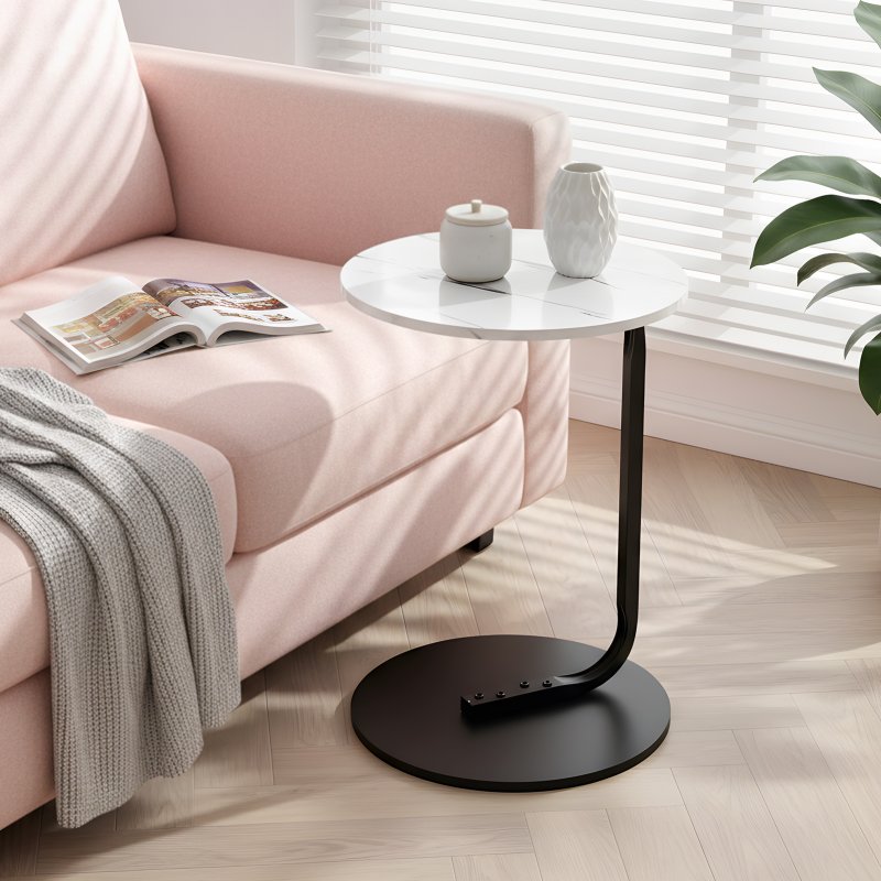 39cm Dia C-Shaped Side Table, White Marble