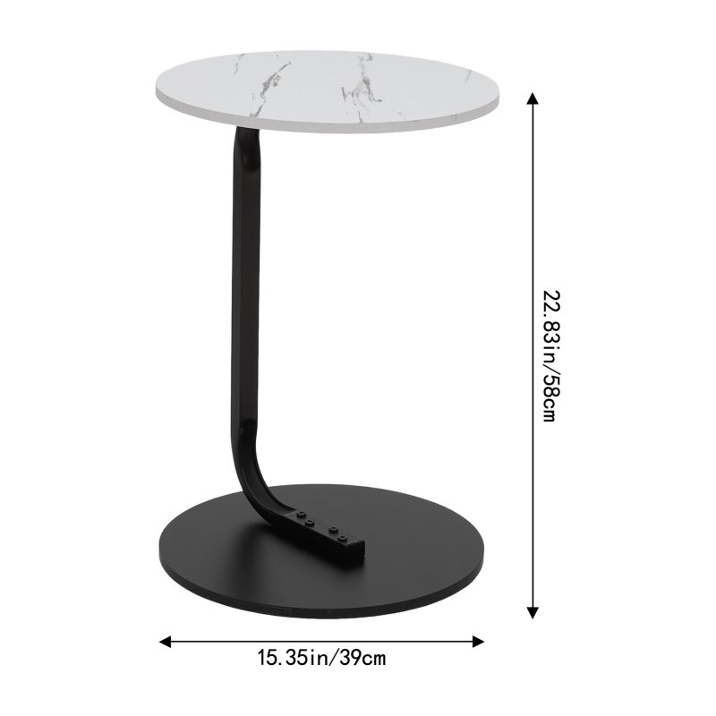 39cm Dia C-Shaped Side Table, White Marble
