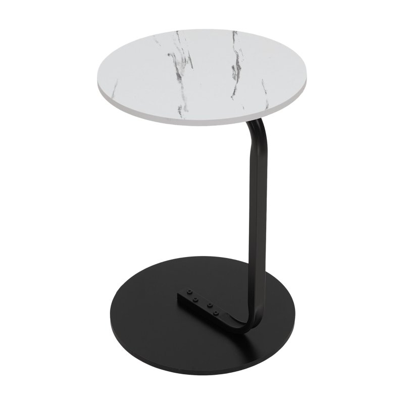 39cm Dia C-Shaped Side Table, White Marble