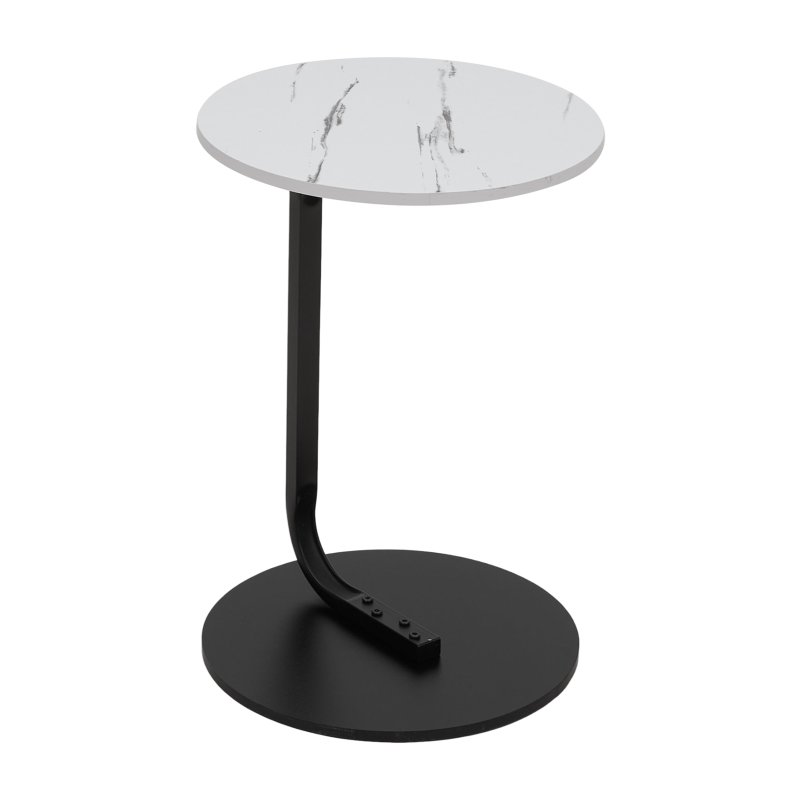 39cm Dia C-Shaped Side Table, White Marble