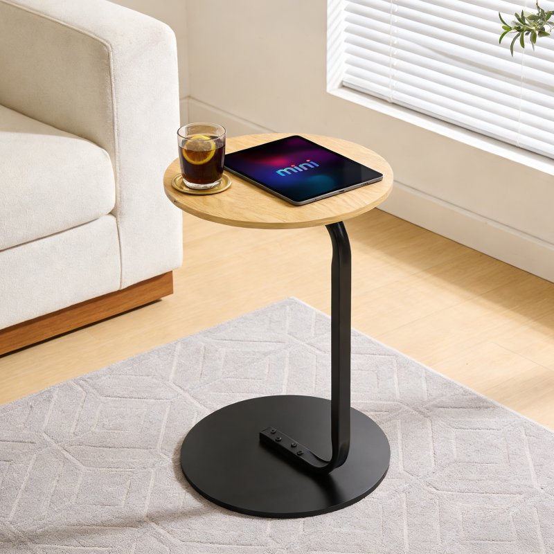 39cm Dia C-Shaped Side Table, Natural Wood