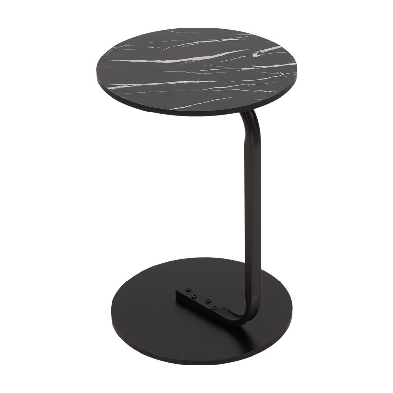 39cm Dia C-Shaped Side Table, Black Marble