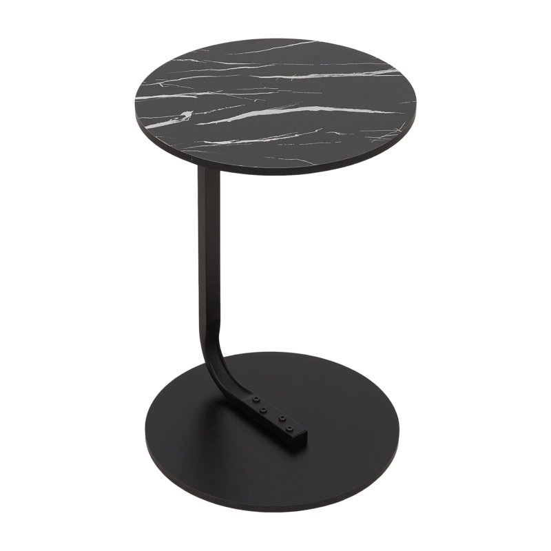39cm Dia C-Shaped Side Table, Black Marble