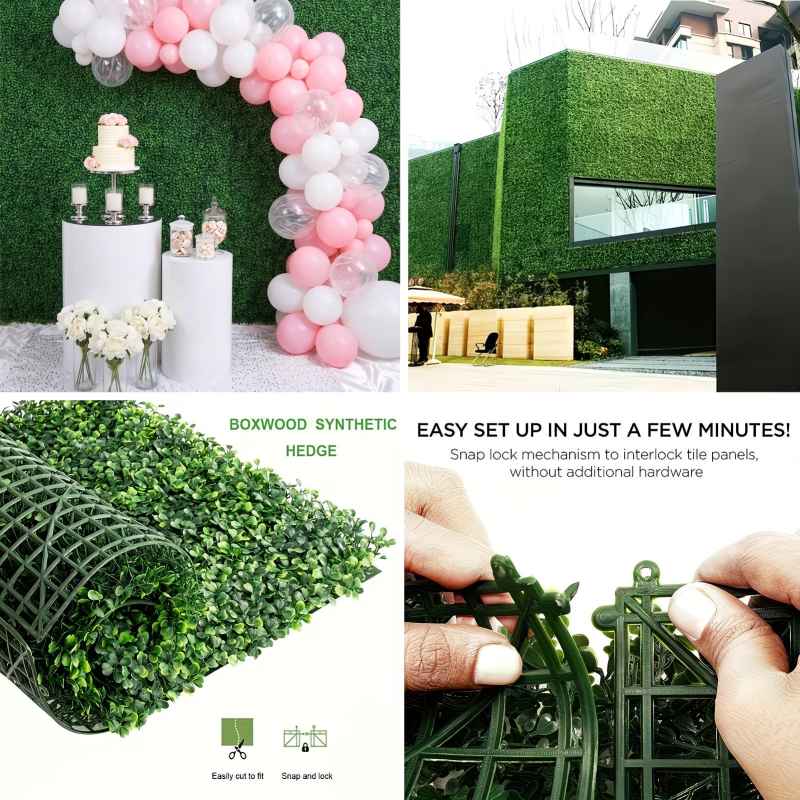 Living and Home 6Pcs Decorative Artificial Boxwood Panels for Indoor Outdoor 40x60cm