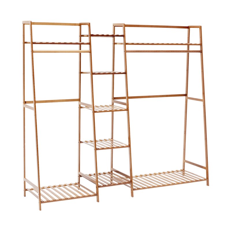Living and Home Trapezoid Bamboo Garment Rack with Tiered Storage Shelves, Natural