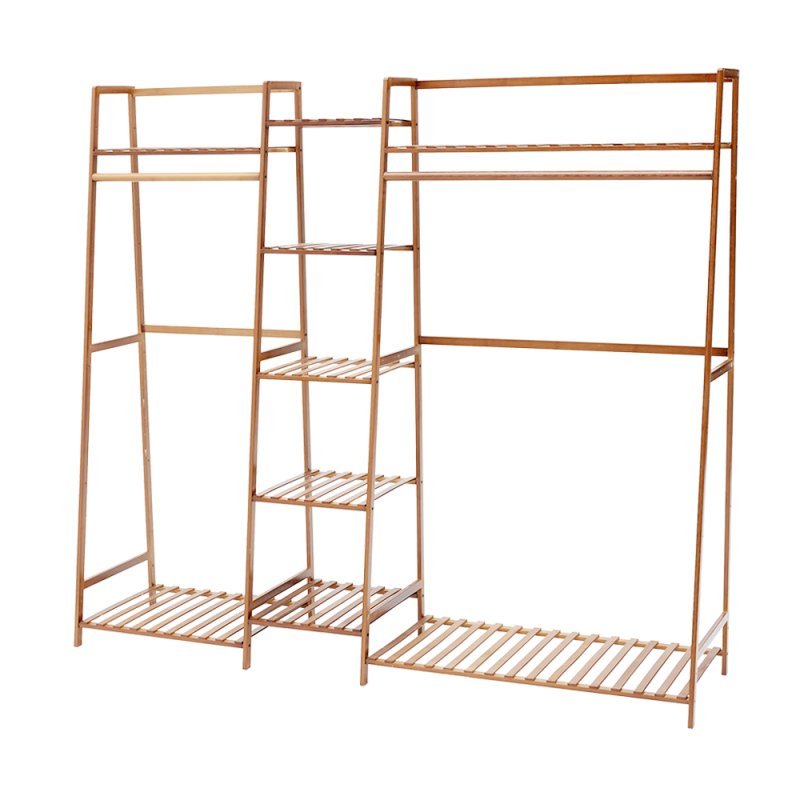 Living and Home Trapezoid Bamboo Garment Rack with Tiered Storage Shelves, Natural