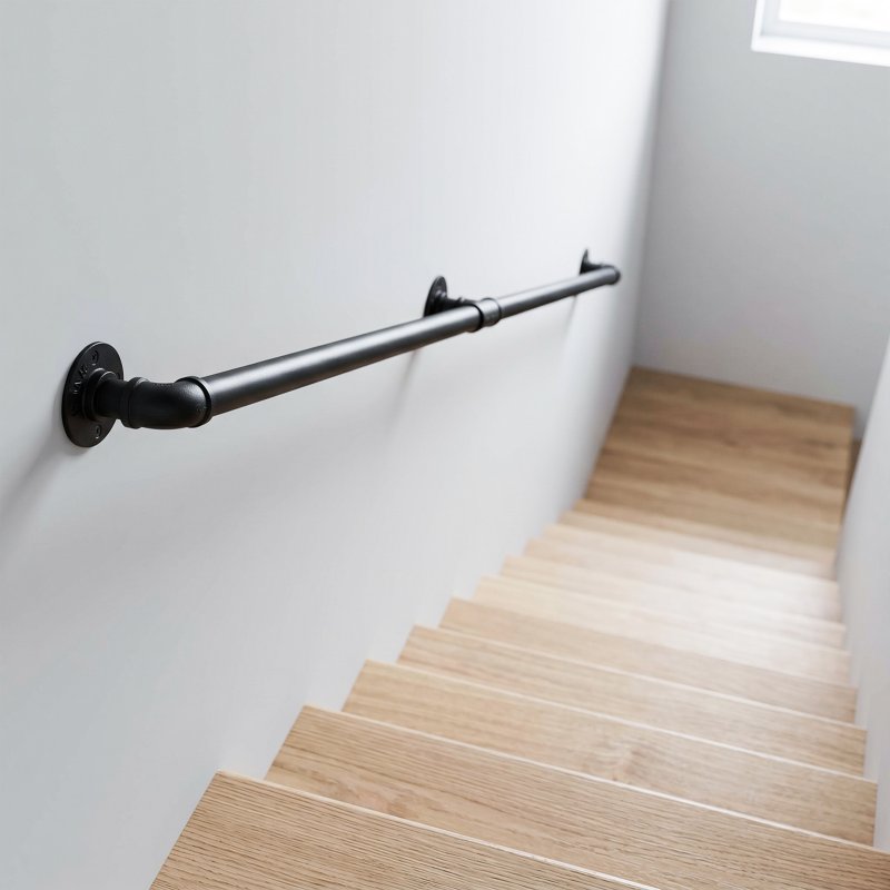 Living and Home 1.5M Matte Black Industrial Pipe Stair Handrail, 32mm Diameter Galvanized Steel Wall Mount Stair Rail