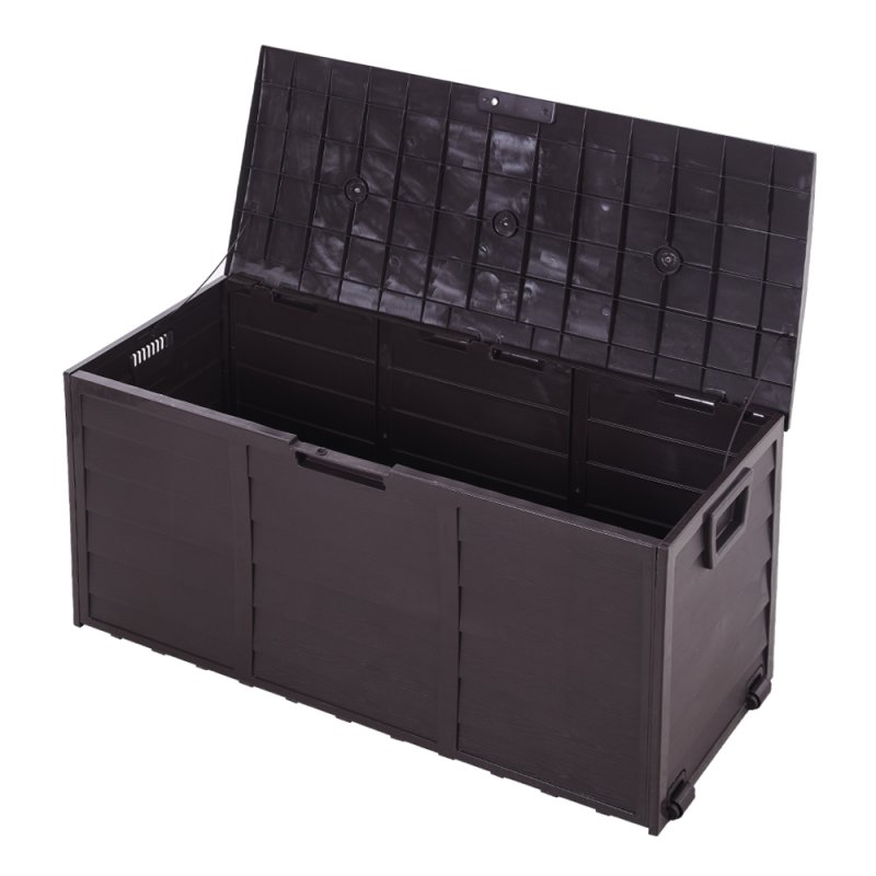 Living and Home 290L Outdoor Storage Deck Box with Wheels, Dark Brown