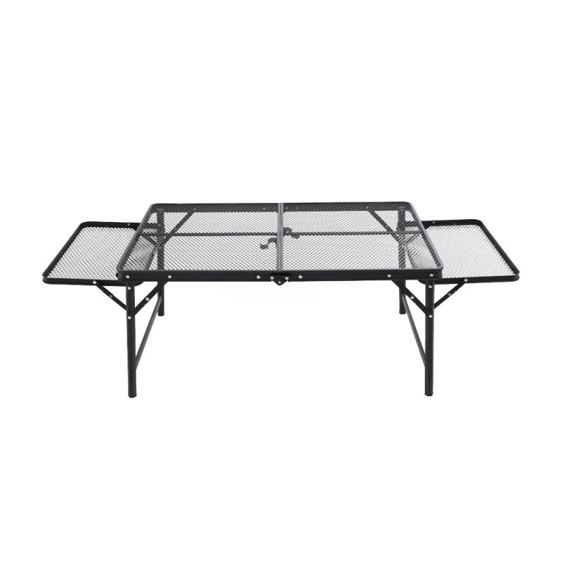 Living and Home Black Outdoor Portable Height-Adjustable Folding Camping Table, 135cm (W) x 60cm (D) x 70cm (H)