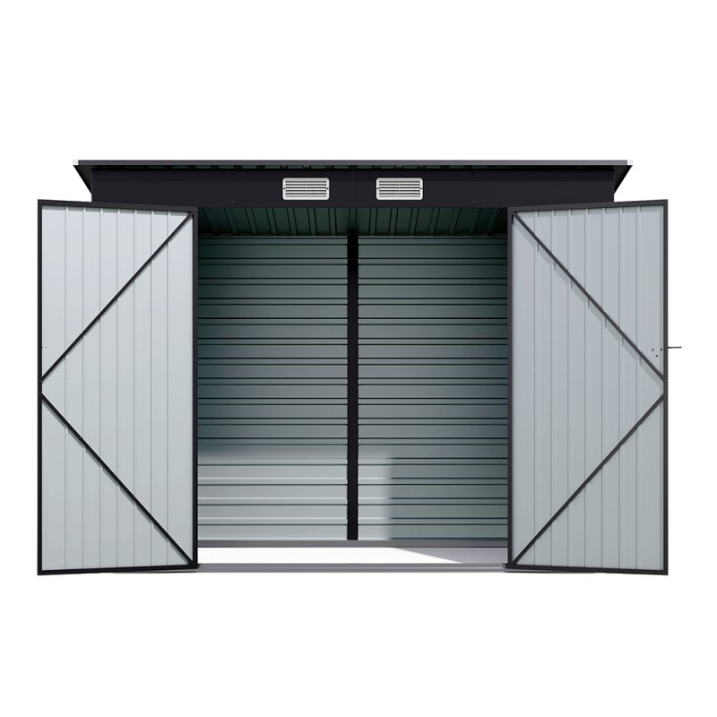 Living and Home 4x8ft Outdoor Storage Shed, Galvanized Steel Garden Shed Lockable with Double Doors & 2 Vents