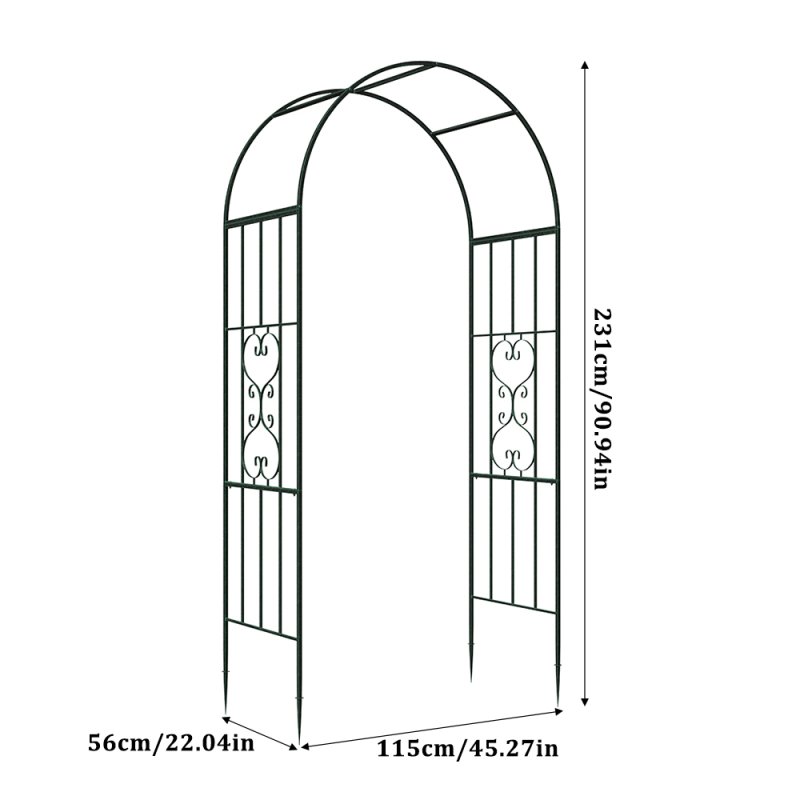 Living and Home Black Garden Metal Arch, 115cm W x 56cm D x 231cm H