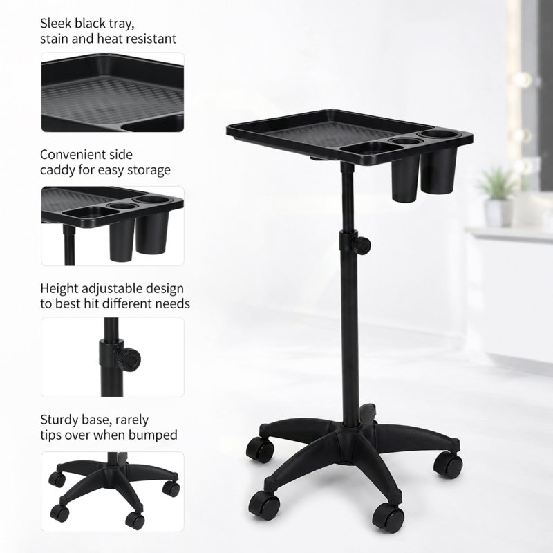 Living and Home Adjustable-Height Salon Tray on Wheels with Tool Holders
