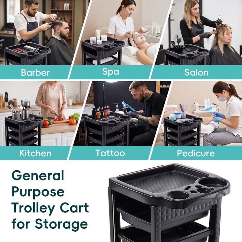 Living and Home 5-Drawer Plastic Salon Trolley Cart on Wheels, Rolling Hairdressing Storage Organizer
