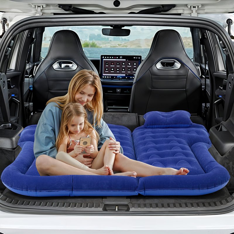 Living and Home Portable Car Air Mattress with Pillows and Inflation Pump, Blue