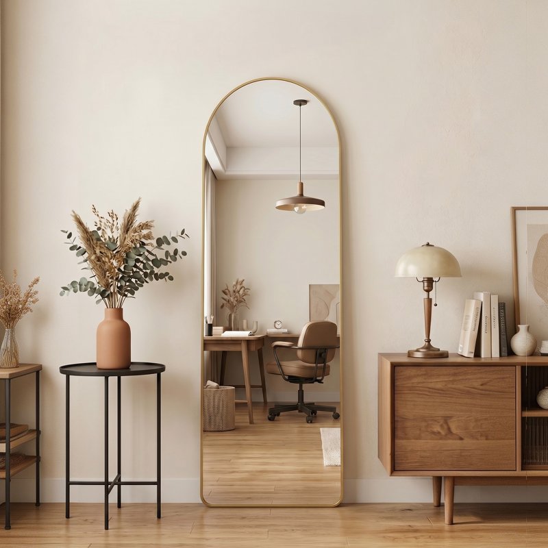 Living and Home Modern Arched Metal Floor Mirror