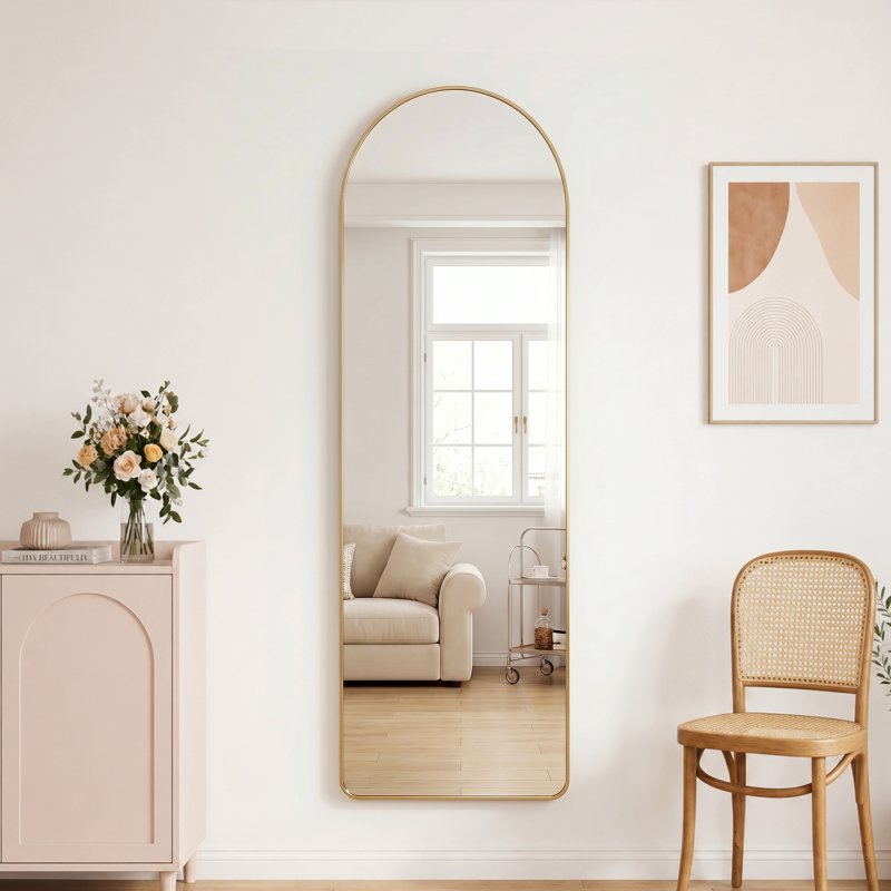 Living and Home Modern Arched Metal Floor Mirror