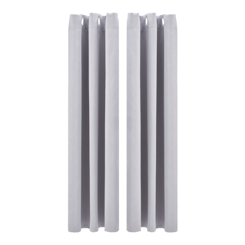 Pair of Solid Colour Grommet Top Polyester 100% Blackout Curtains with Stainless Steel Grommets, Light Grey, 117cm W x 137cm H