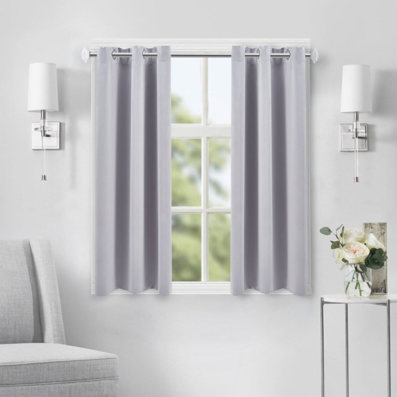 Pair of Solid Colour Grommet Top Polyester 100% Blackout Curtains with Stainless Steel Grommets, Light Grey, 117cm W x 137cm H
