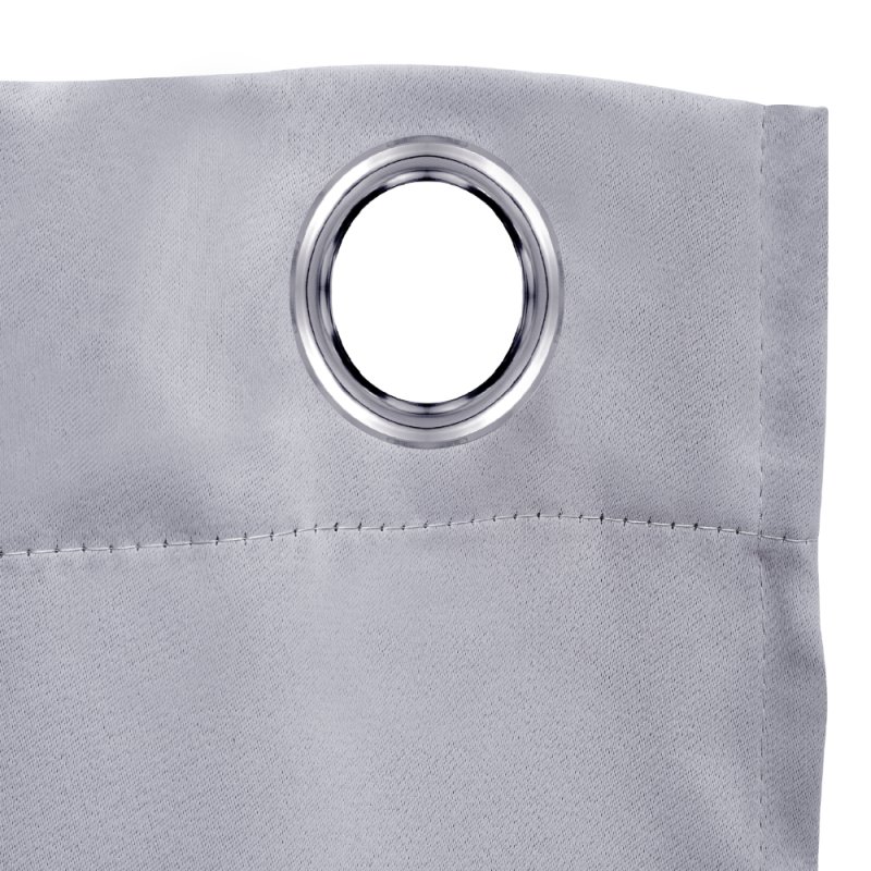 Pair of Solid Colour Grommet Top Polyester 100% Blackout Curtains with Stainless Steel Grommets, Light Grey, 117cm W x 137cm H