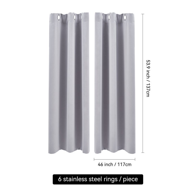 Pair of Solid Colour Grommet Top Polyester 100% Blackout Curtains with Stainless Steel Grommets, Light Grey, 117cm W x 137cm H