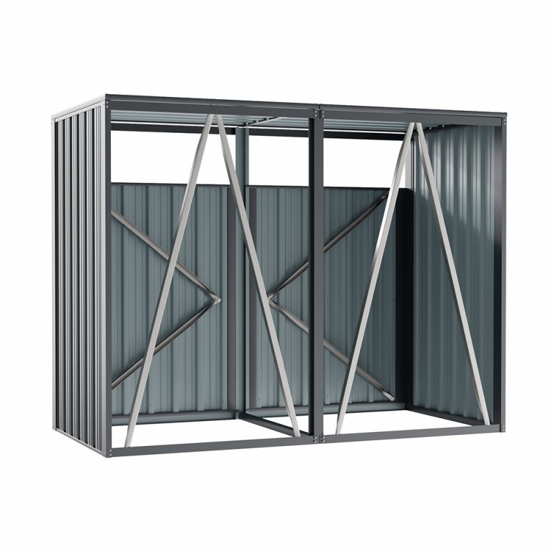 Living and Home Outdoor 2-bin Metal Garbage Can Garden Storage Shed, Galvanised Steel Bin Store, Dark Grey