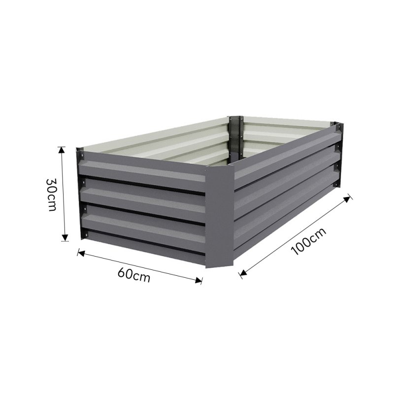 Living and Home Grey Galvanised Steel Raised Garden Bed Planter Box, 100cm W x 60cm D x 30cm H
