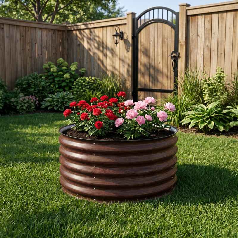 Living and Home 80cm Dia x 43cm H Round Metal Raised Garden Bed Planter Box