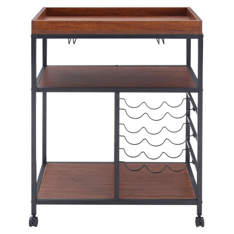 Living and Home Rustic Bar Wooden Mobile Serving Cart with Wheels