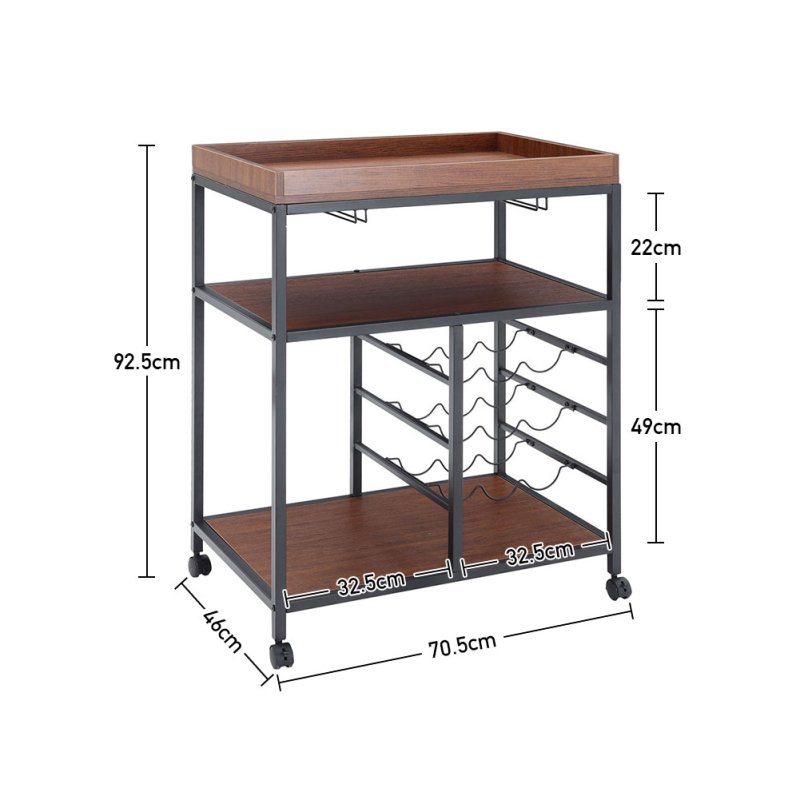 Living and Home Rustic Bar Wooden Mobile Serving Cart with Wheels