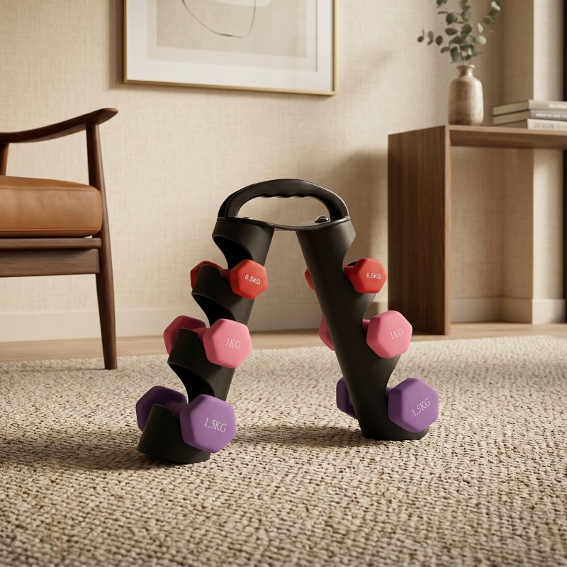 Living and Home 0.5/1/1.5KG Fitness Dumbbells Home Hand Weights Set with Storage Stand