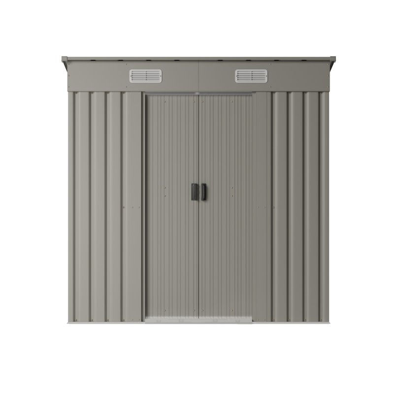 Living and Home 6.36 x 3.97FT Pent Roof Metal Garden Storage Shed with Lockable Sliding Doors, Matte Grey Sparkling