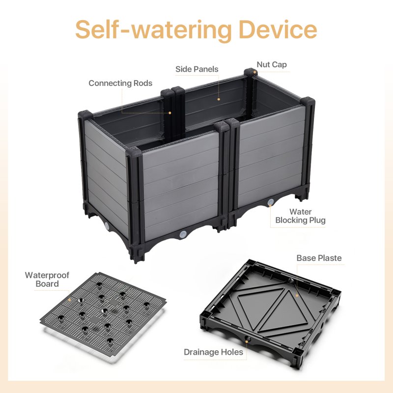 60cm W Rectangular Plastic Raised Garden Bed Planter Box with Water Reservoir