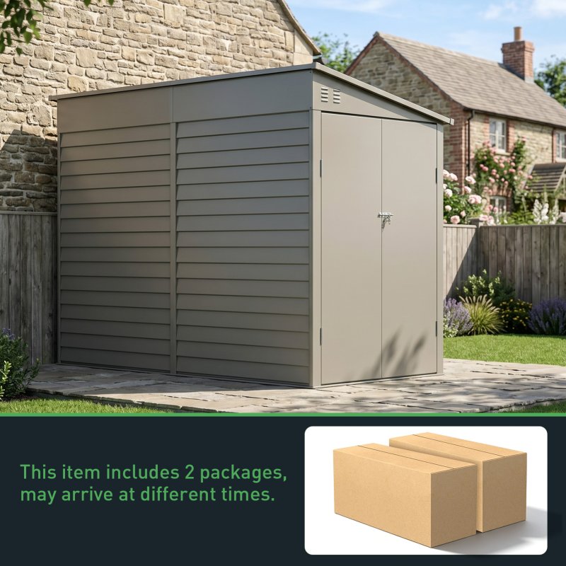 Living and Home 4.71 x 8.86FT Metal Pent Roof Garden Storage Shed, Grey