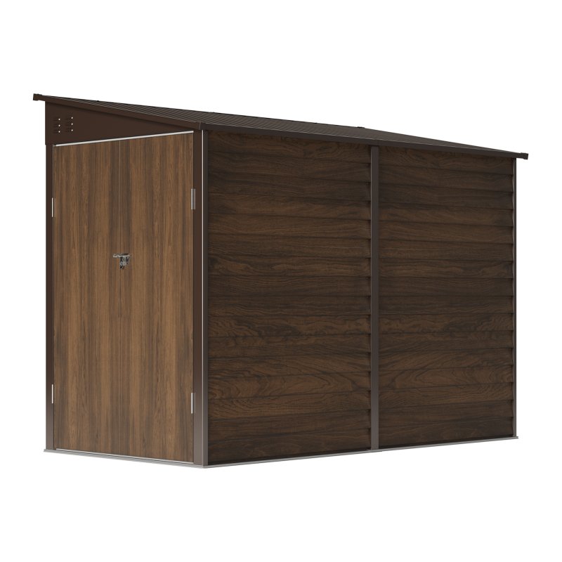 Living and Home 4.71 x 8.86FT Metal Pent Roof Garden Storage Shed, Brown Wood Grain