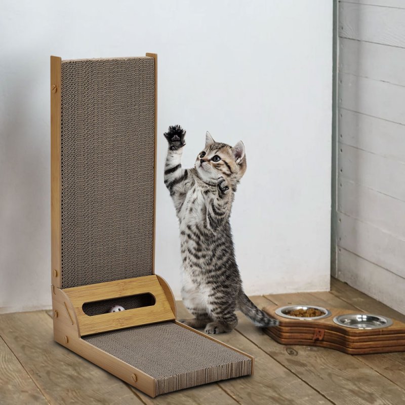 Corrugated L-shaped Cat Scratcher with Toys