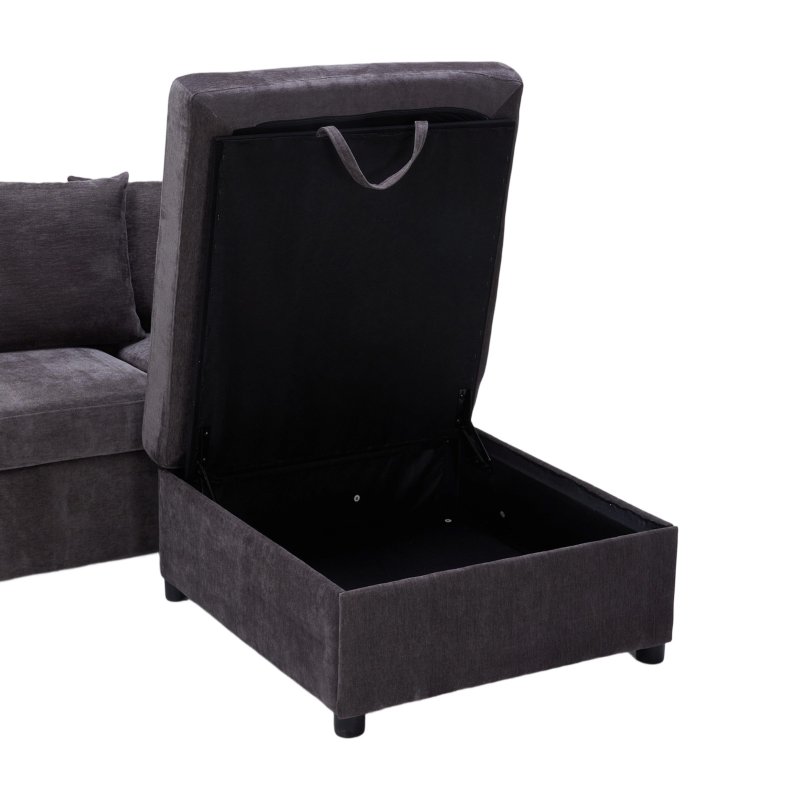 Chenille Upholstered 3-Seater Corner Sofa with Footstool