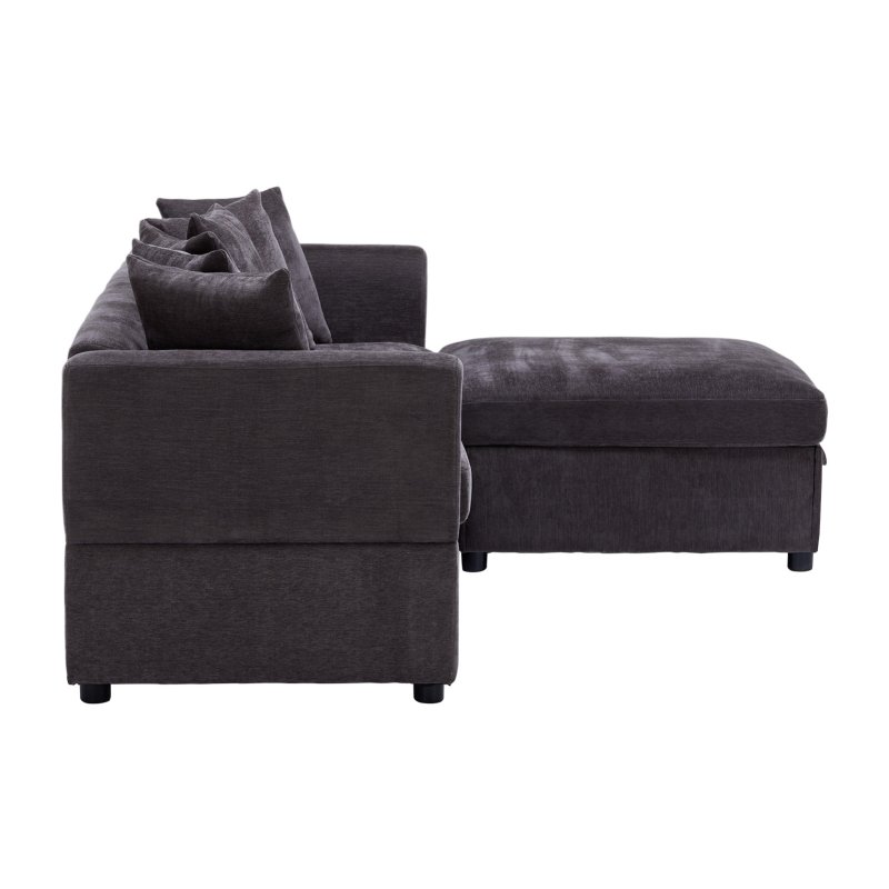 Chenille Upholstered 3-Seater Corner Sofa with Footstool