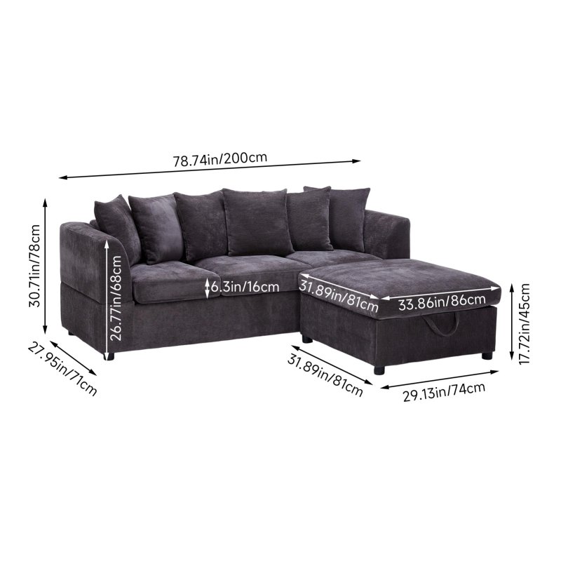 Chenille Upholstered 3-Seater Corner Sofa with Footstool