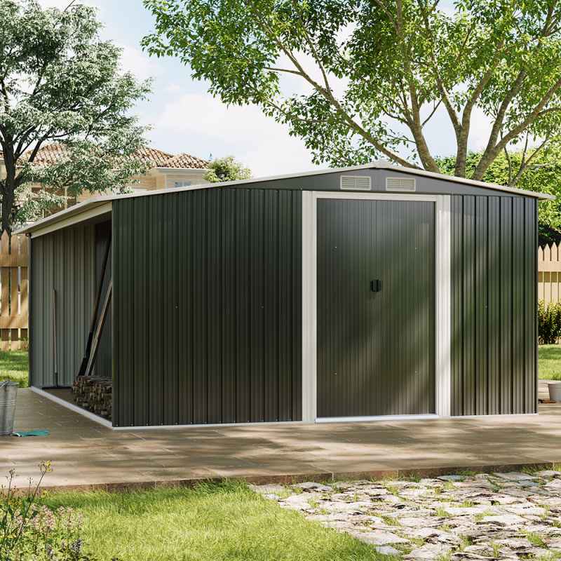 10.83ft x 8ft Garden Metal Storage Shed with Log Storage