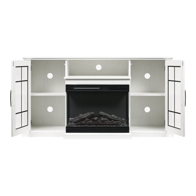 3-Sided Electric Fireplace TV Stand with Glass Door Closed Storage