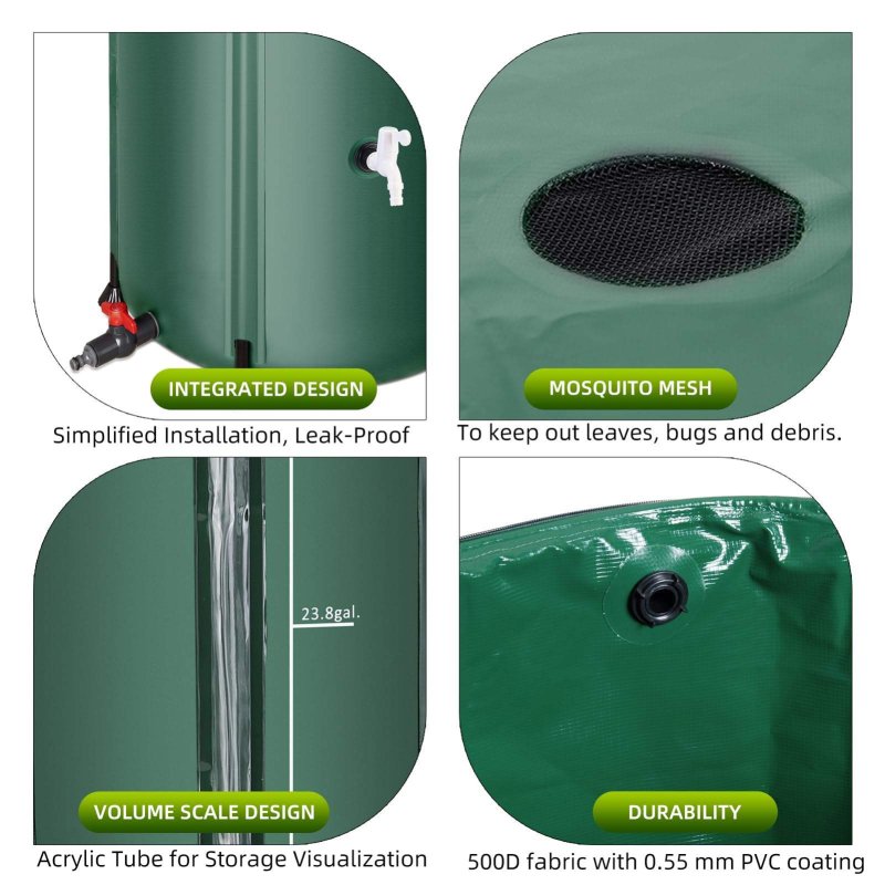 250L Collapsible Rain Barrel with Filter