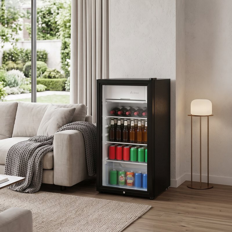 83L Freestanding Beverage Cooler Drinks Fridge, Refrigerator with 9L Freezer Box