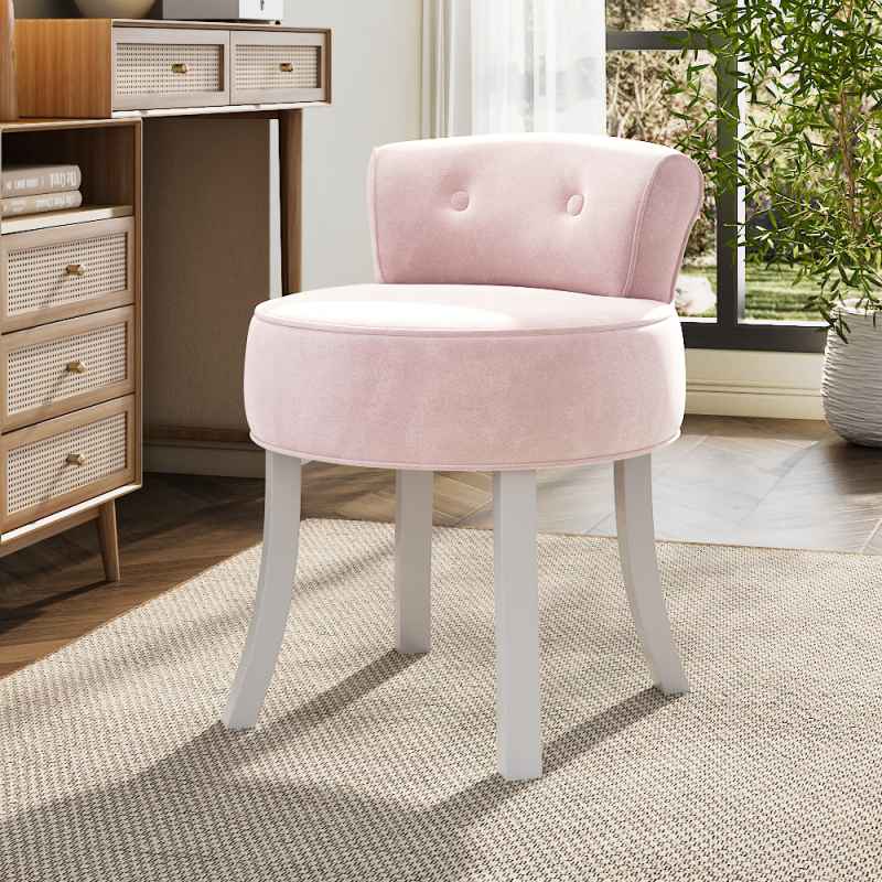 Velvet Soft Seat Low Back Vanity Stool Dressing Table Chair with White Legs