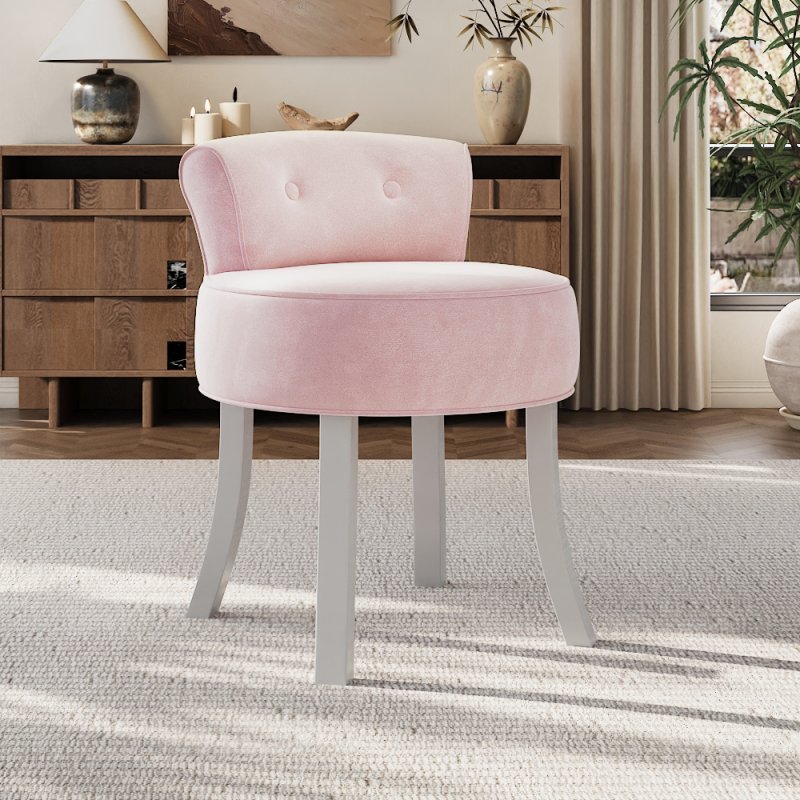 Velvet Soft Seat Low Back Vanity Stool Dressing Table Chair with White Legs